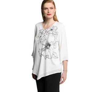 Ulla Popken Selection Women Plus Size 32 34 White Floral Tunic Top Lagenlook U2
